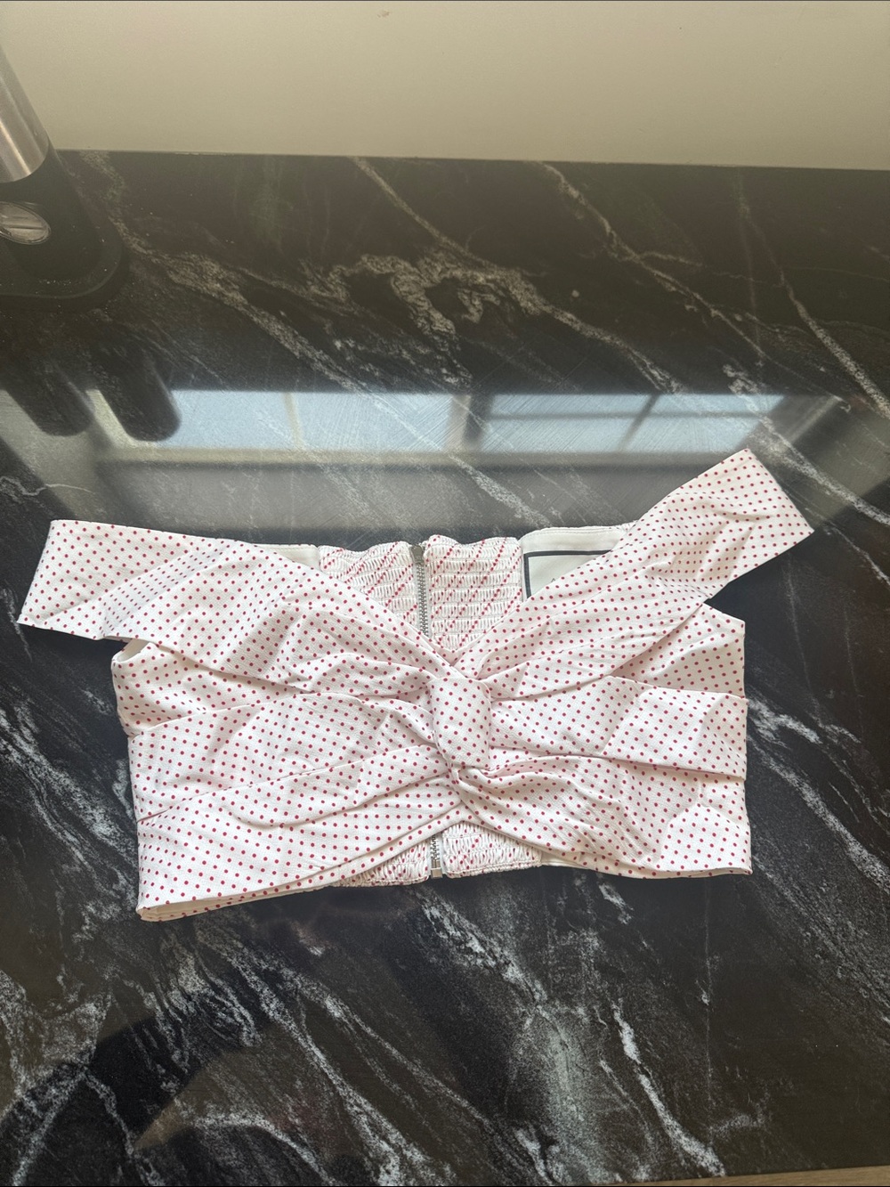 Alexis White Crop Top with Red Micro Dots